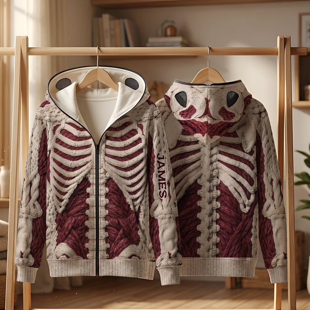 Crimson Skeleton - Personalized Halloween Full Face Zipper Hoodie