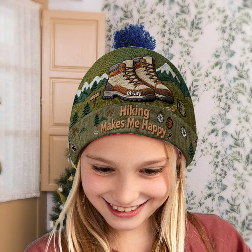 Hiking Makes Me Happy - Personalized Hiking Beanie Hat