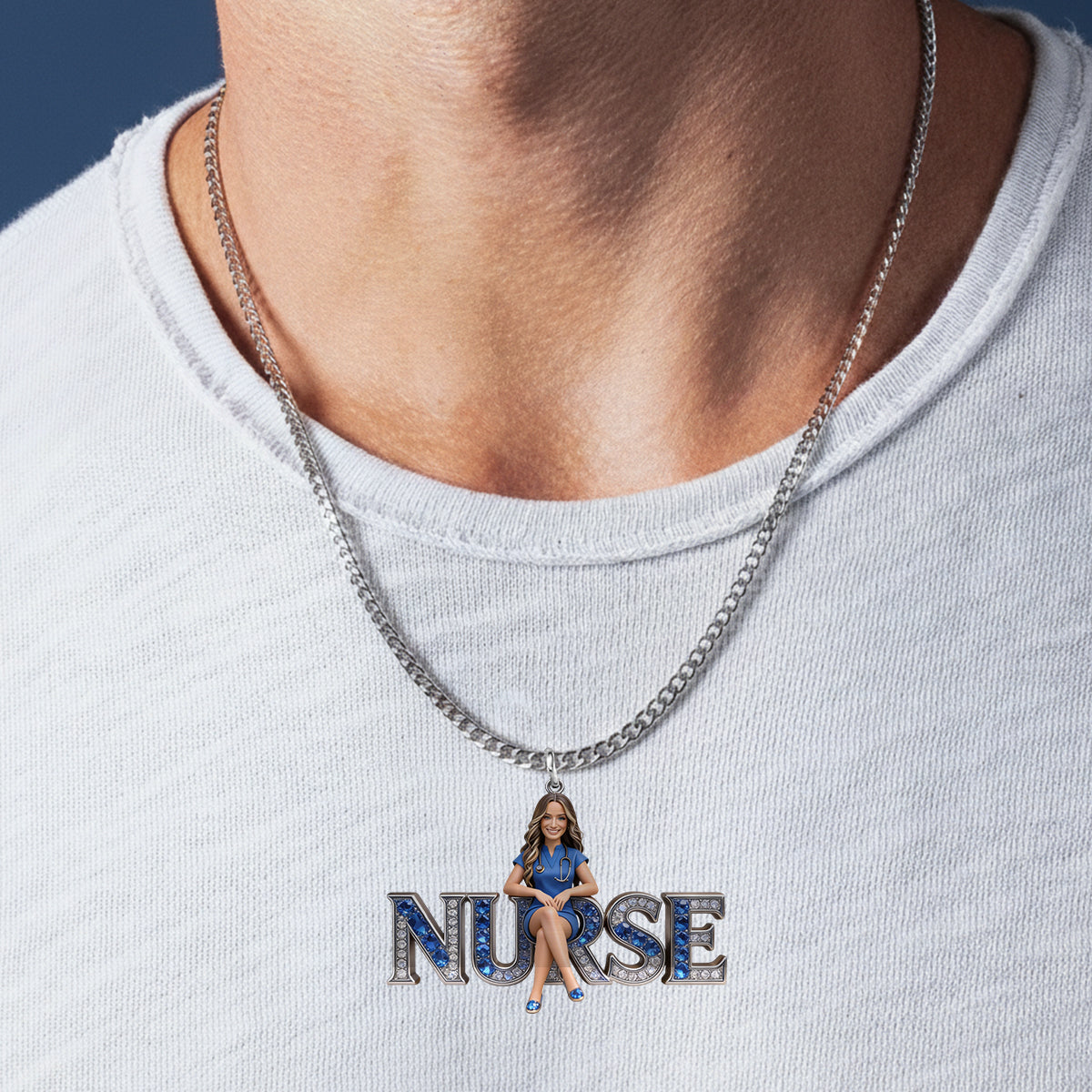 Proud Nurse - Personalized Nurse Shaped Metal Pendant Necklace