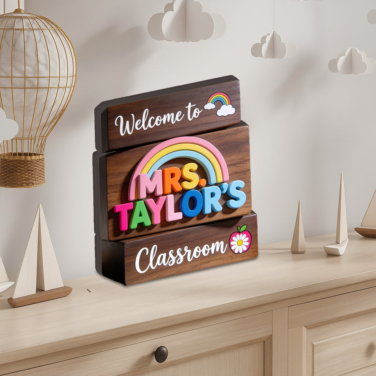 Welcome To Teacher's Classroom - Personalized Teacher Custom Shaped Wood Plaque