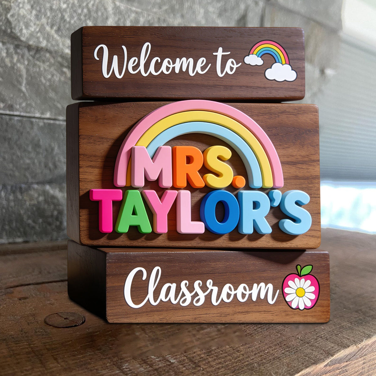 Welcome To Teacher's Classroom - Personalized Teacher Custom Shaped Wood Plaque