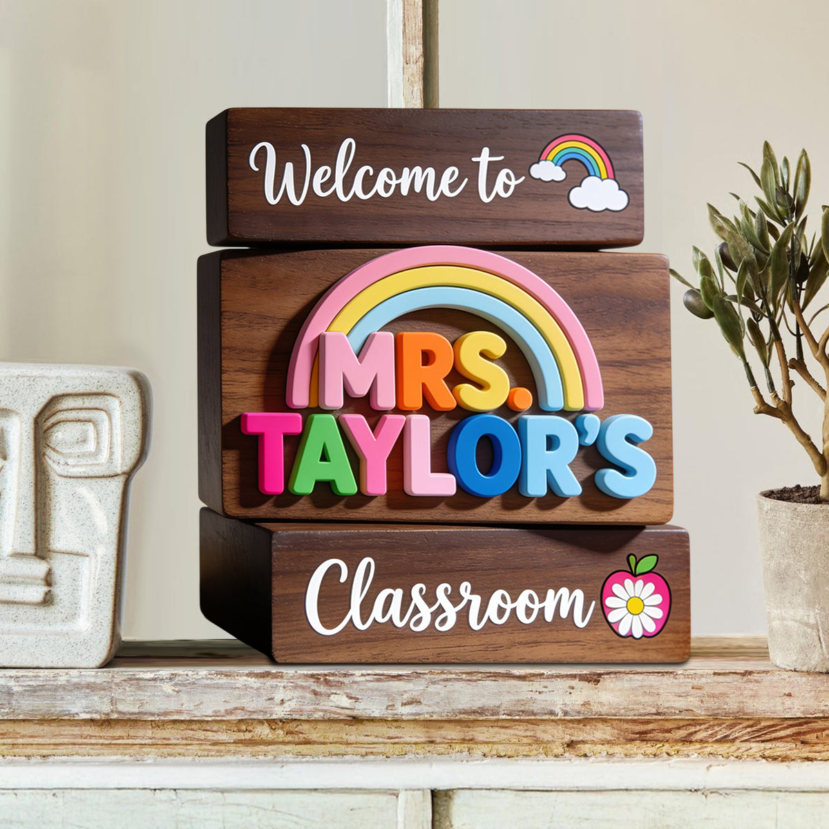 Welcome To Teacher's Classroom - Personalized Teacher Custom Shaped Wood Plaque