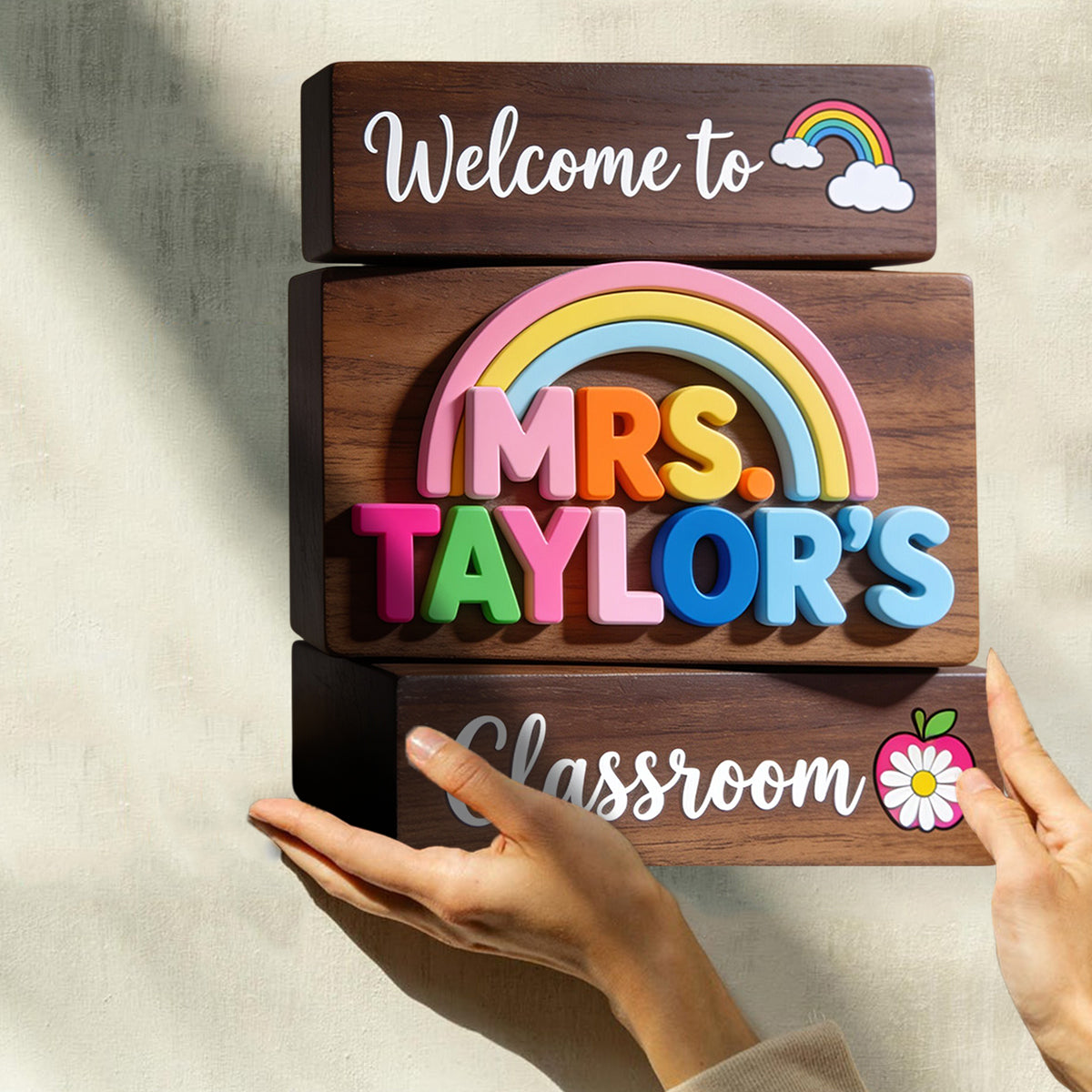 Welcome To Teacher's Classroom - Personalized Teacher Custom Shaped Wood Plaque
