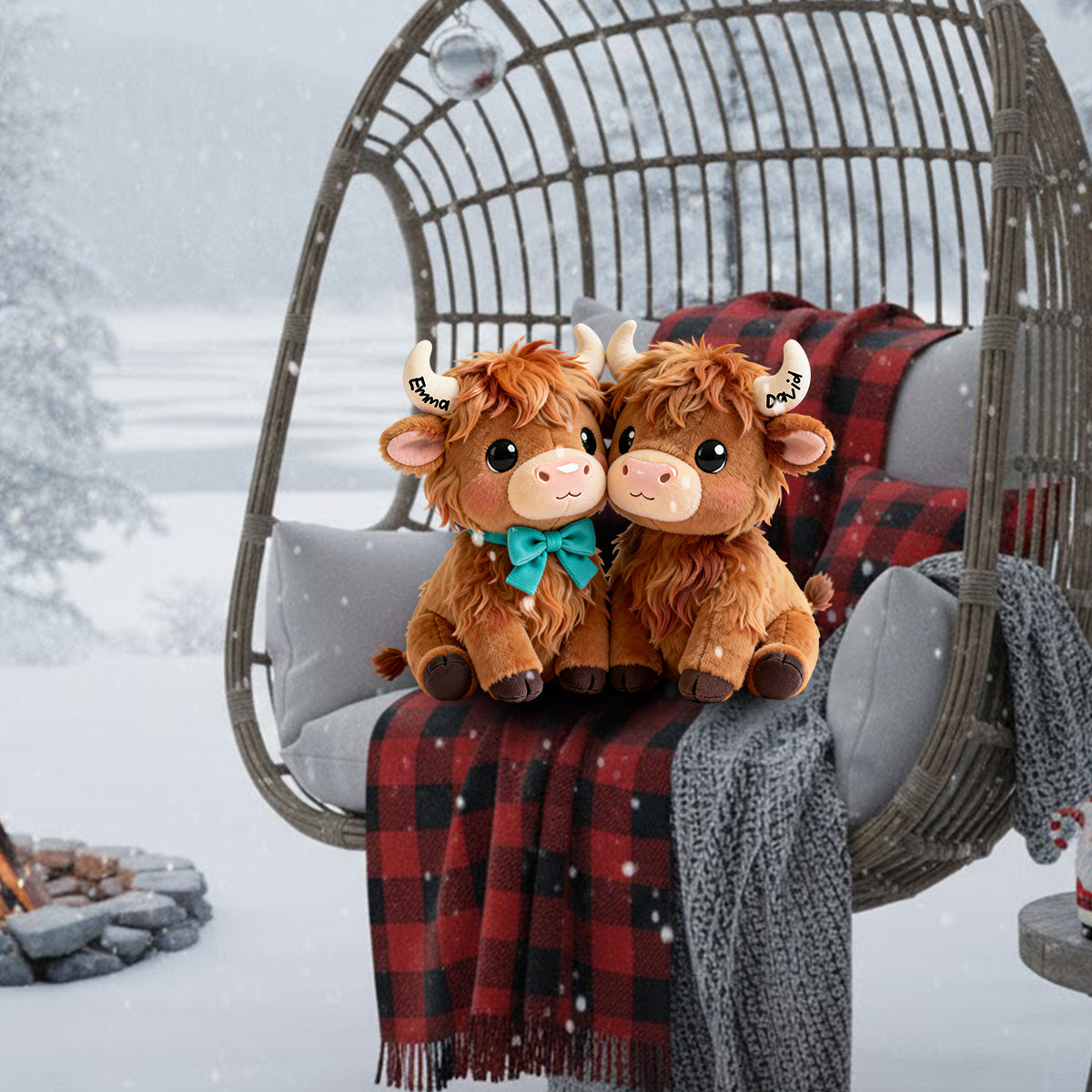 You & Me We - Personalized Highland Cow Faux Fur Shaped Pillow