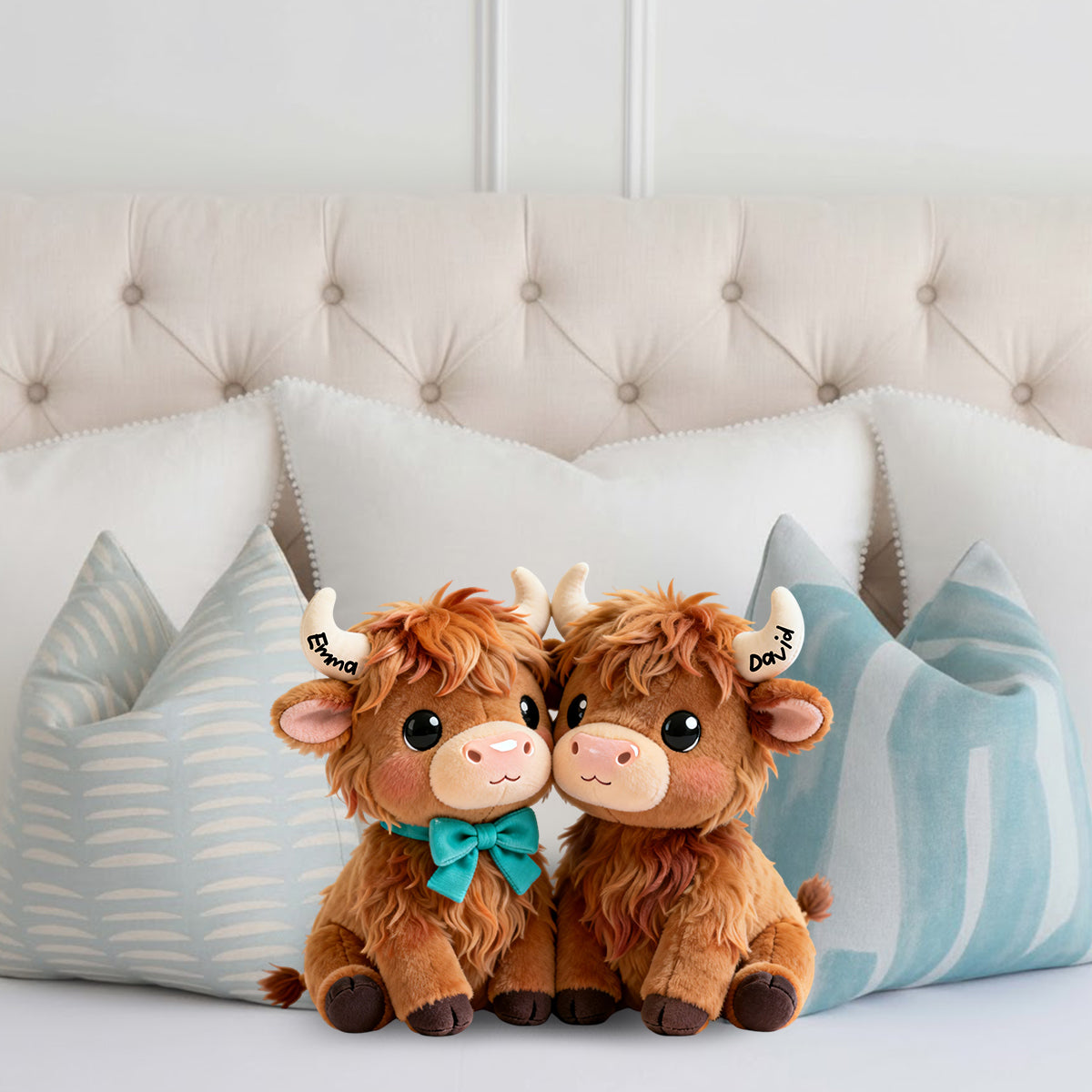 You & Me We - Personalized Highland Cow Faux Fur Shaped Pillow