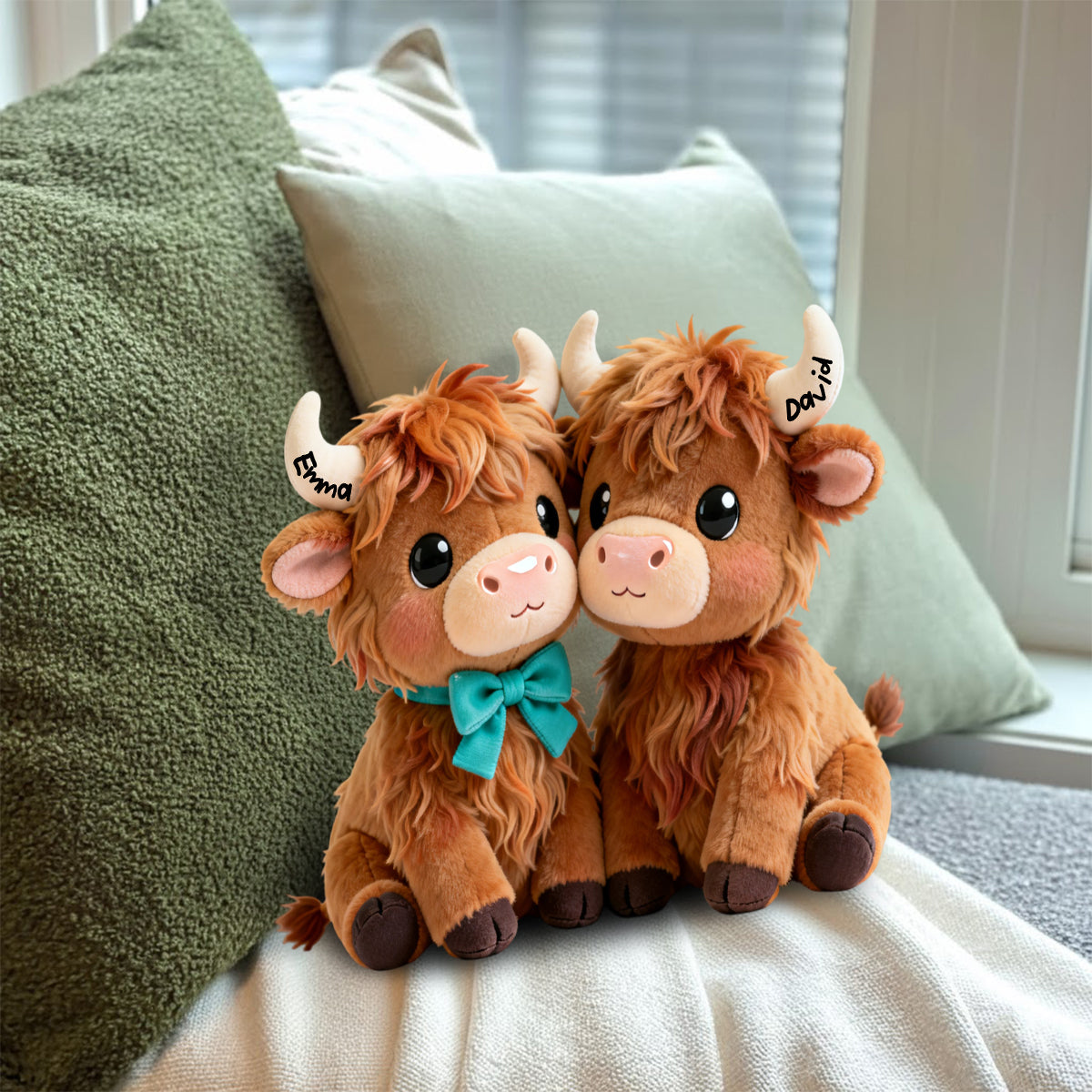 You & Me We - Personalized Highland Cow Faux Fur Shaped Pillow