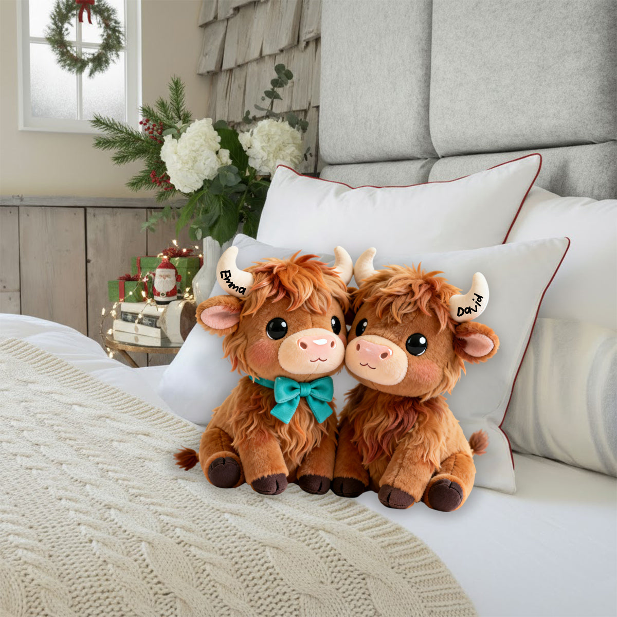 You & Me We - Personalized Highland Cow Faux Fur Shaped Pillow