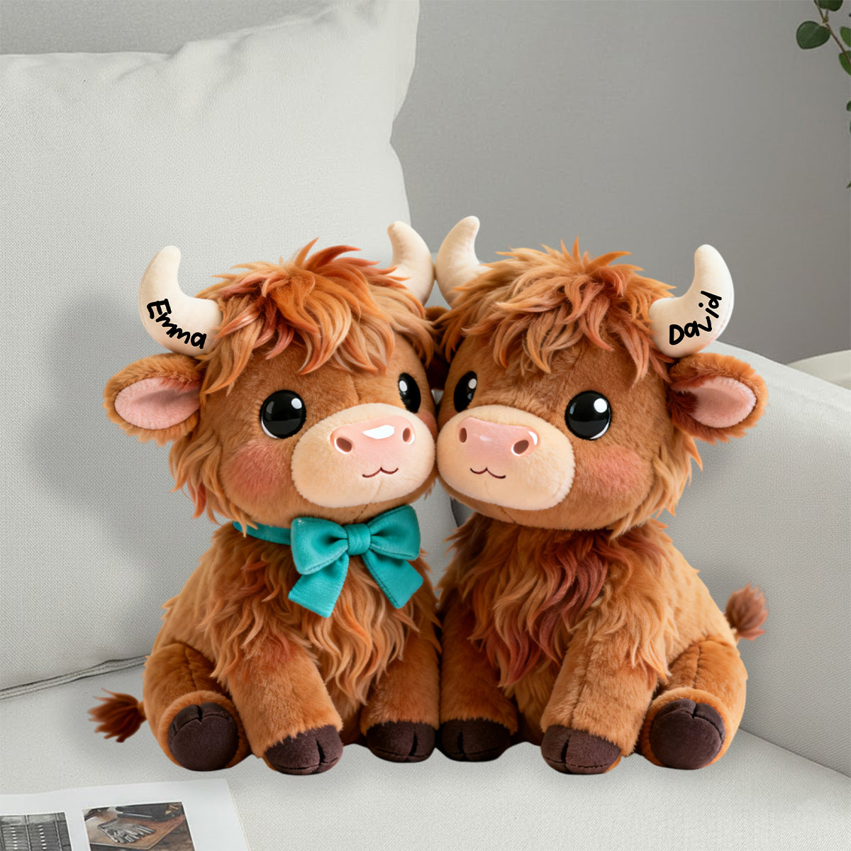 You & Me We - Personalized Highland Cow Faux Fur Shaped Pillow