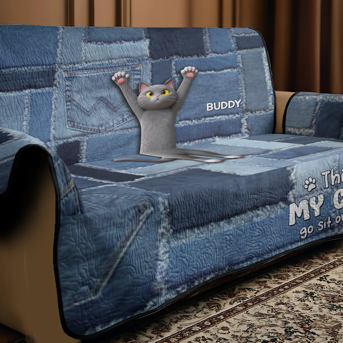 Playful Cat - Personalized Cat Quilted Sofa/Couch Cover