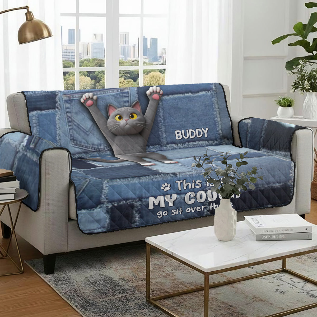 Playful Cat - Personalized Cat Quilted Sofa/Couch Cover