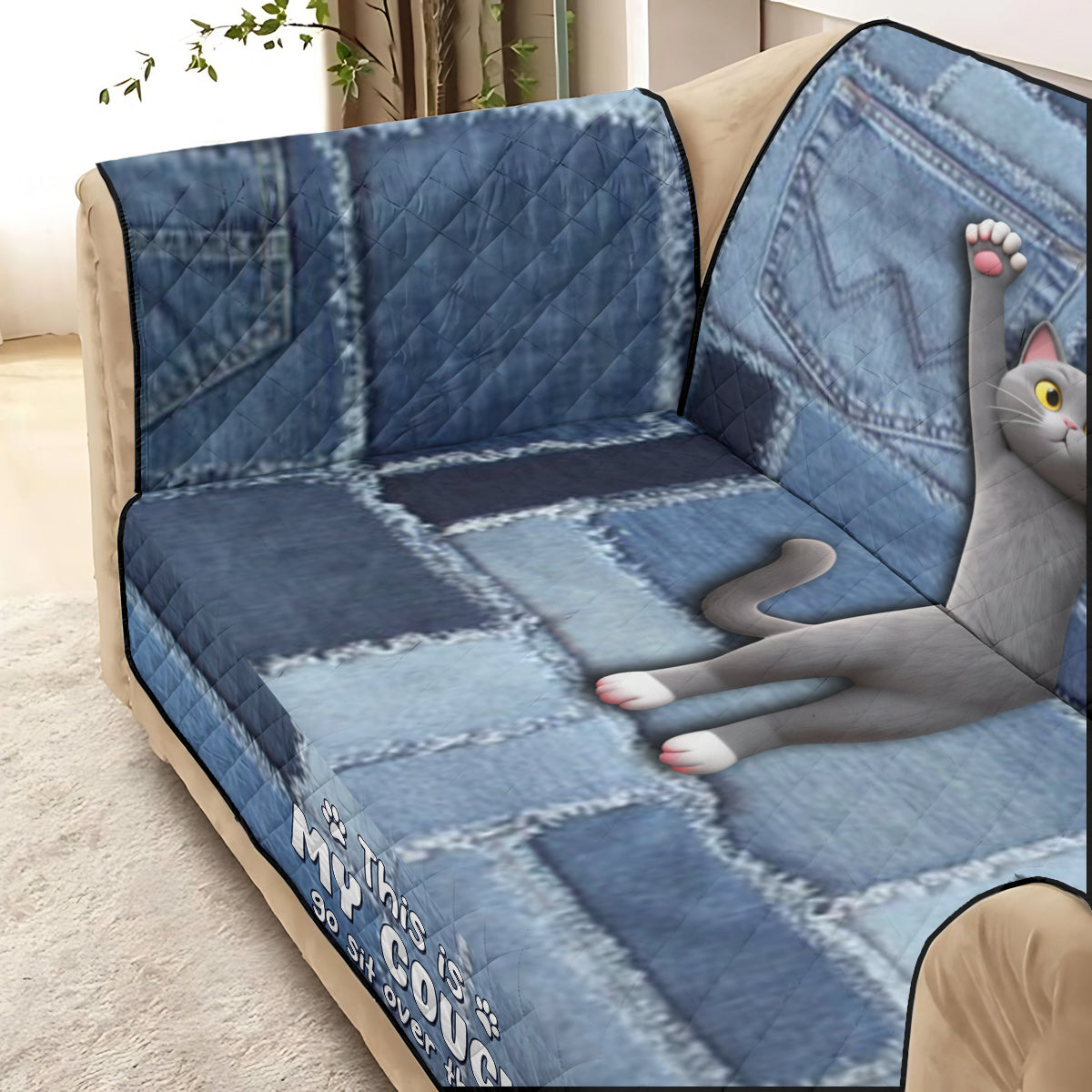 Playful Cat - Personalized Cat Quilted Sofa/Couch Cover