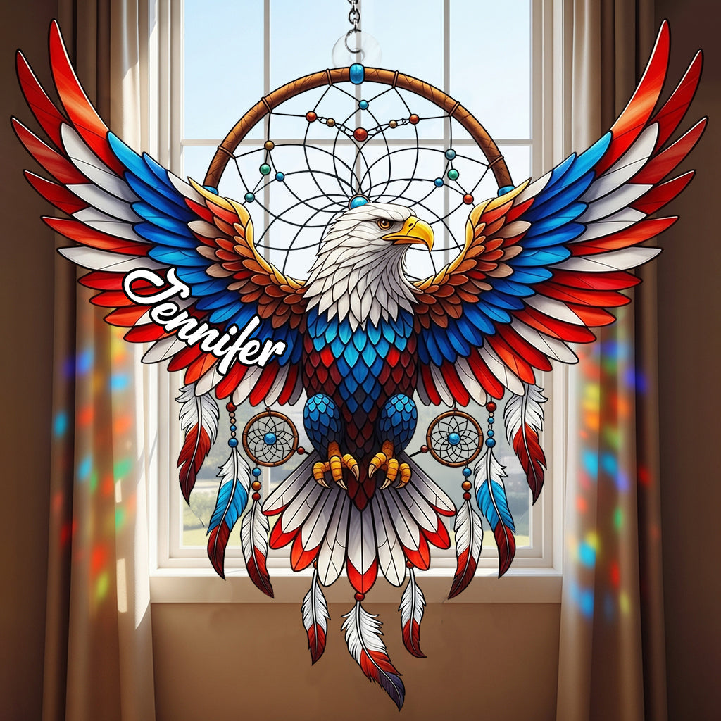 Patriotic Eagle - Personalized Bald Eagle Window Hanging Suncatcher Ornament