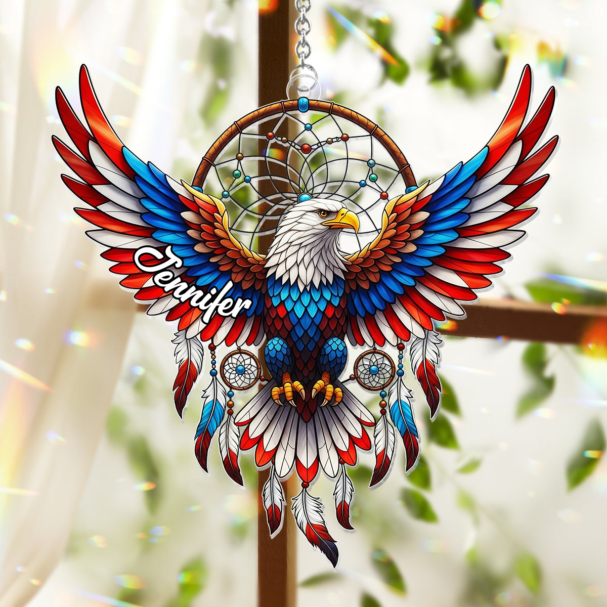 Patriotic Eagle - Personalized Bald Eagle Window Hanging Suncatcher Ornament