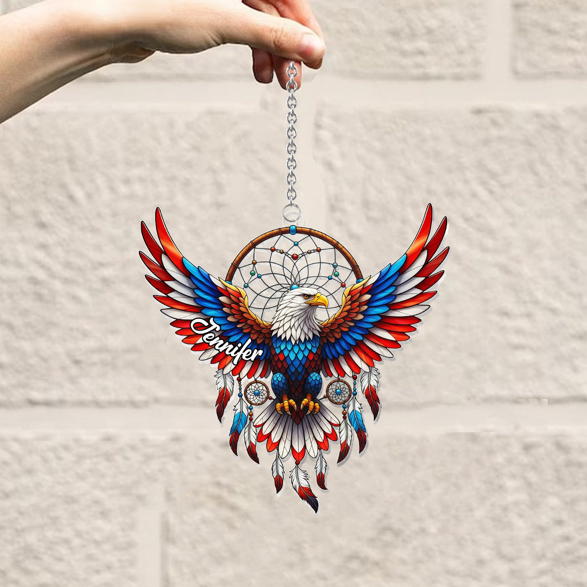 Patriotic Eagle - Personalized Bald Eagle Window Hanging Suncatcher Ornament