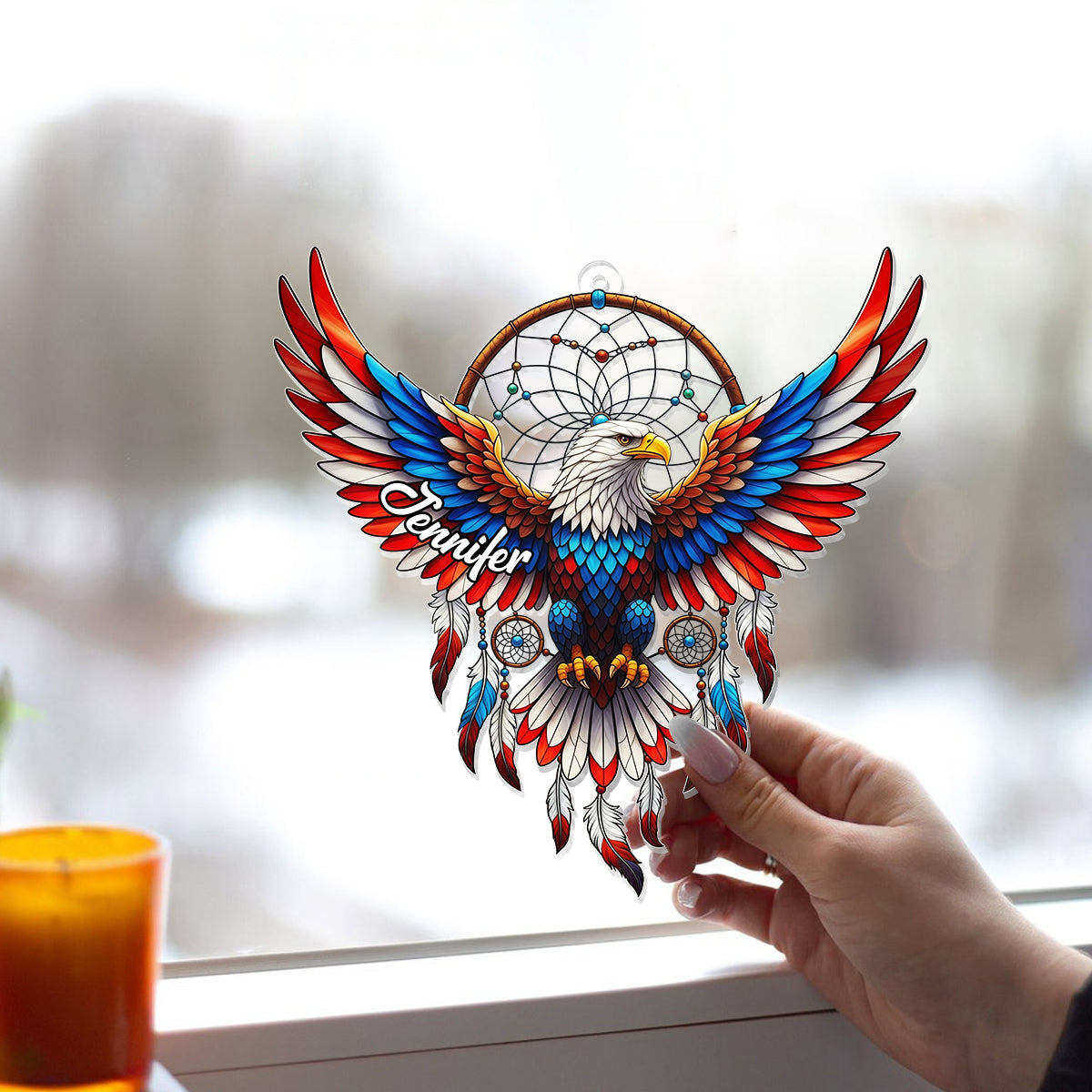 Patriotic Eagle - Personalized Bald Eagle Window Hanging Suncatcher Ornament