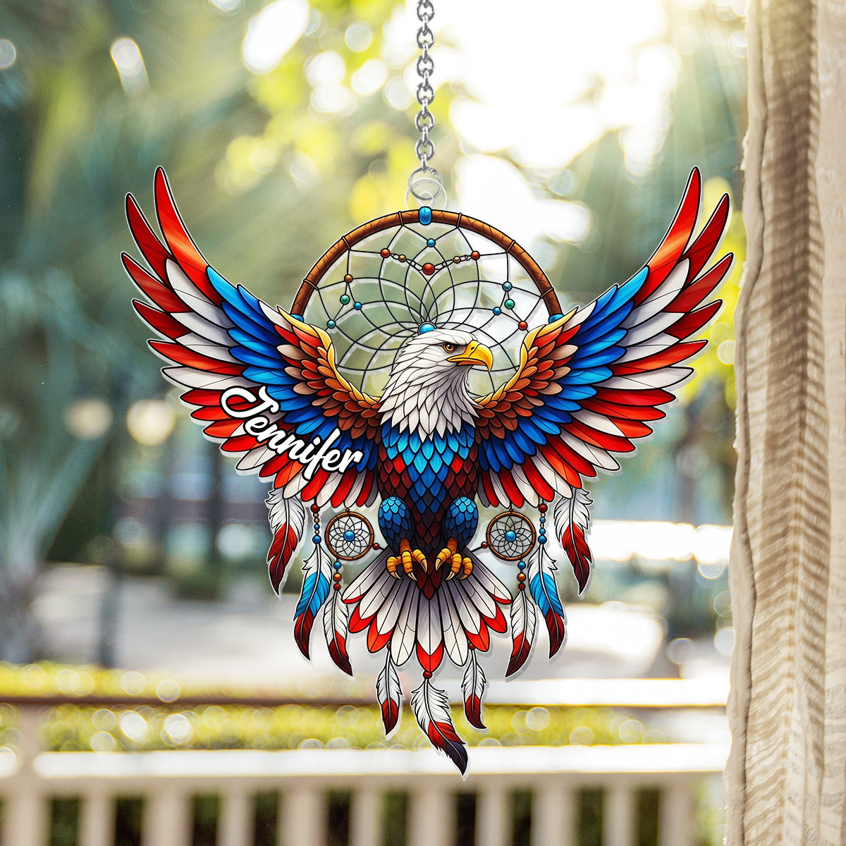 Patriotic Eagle - Personalized Bald Eagle Window Hanging Suncatcher Ornament
