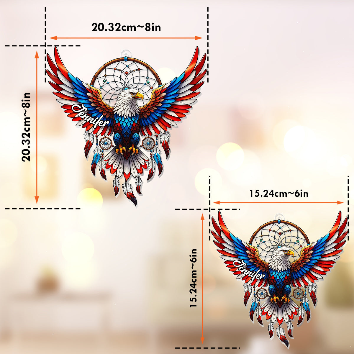 Patriotic Eagle - Personalized Bald Eagle Window Hanging Suncatcher Ornament