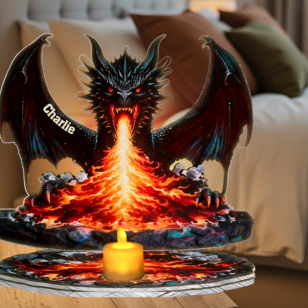 Majestic Book Nook - Personalized Dragon Candle Holder Sign