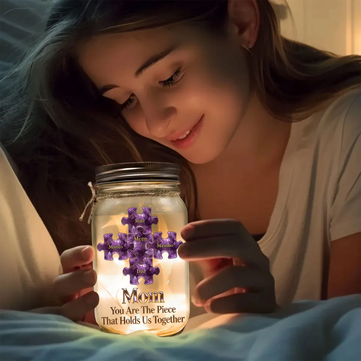 You Are The Piece That Hold Us Together - Personalized Mother Mason Jar Light