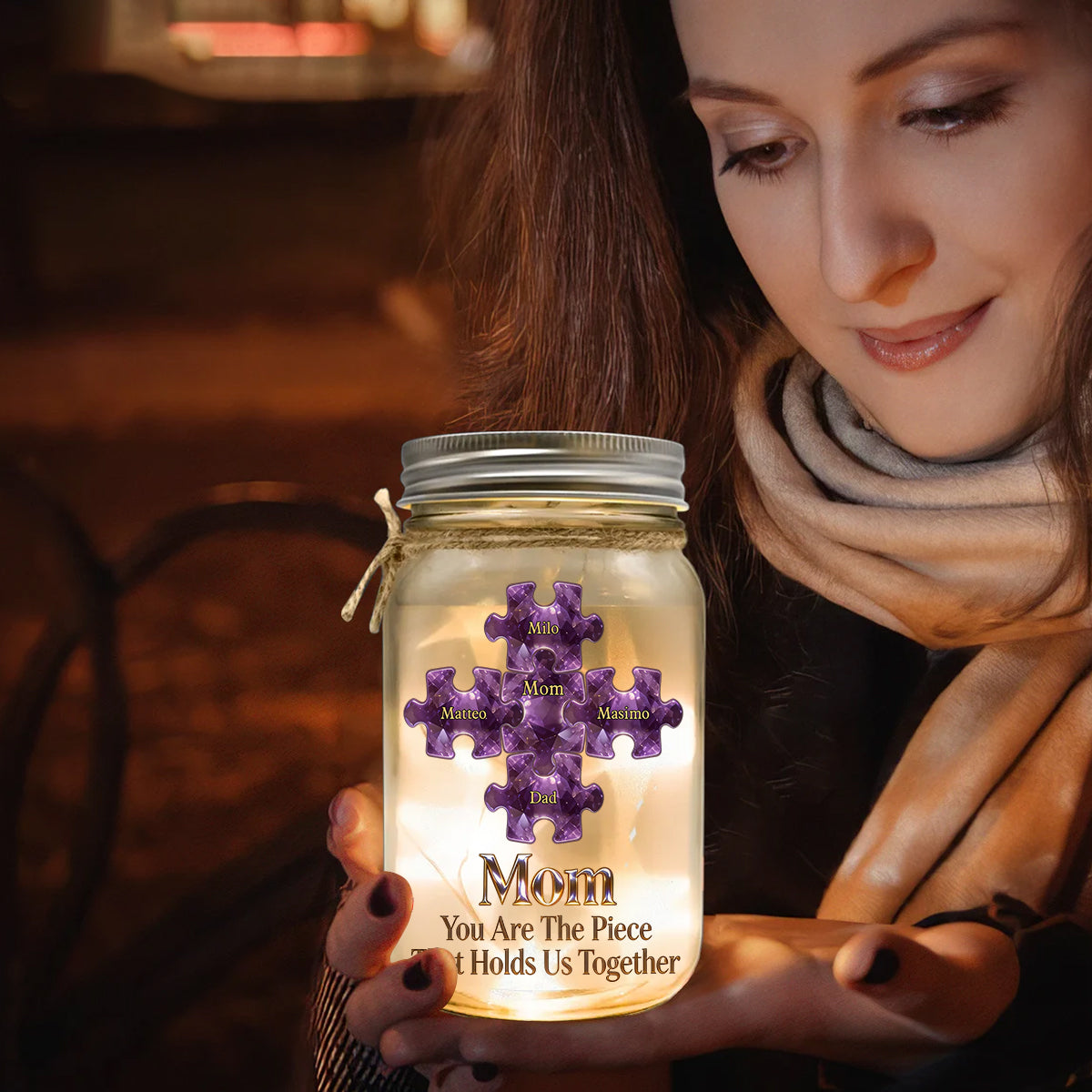 You Are The Piece That Hold Us Together - Personalized Mother Mason Jar Light