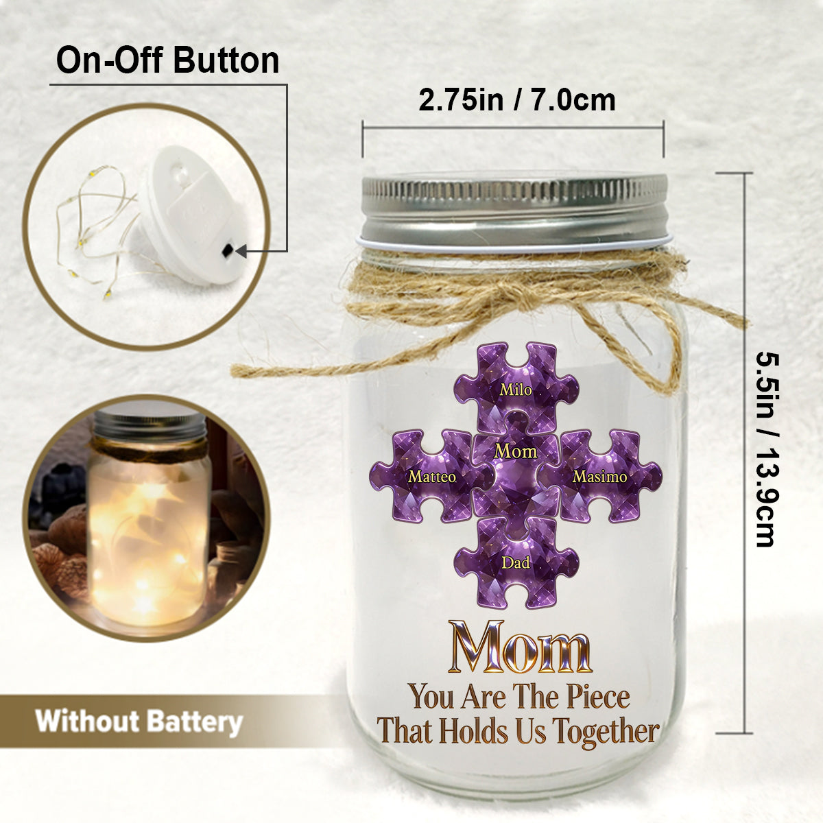 You Are The Piece That Hold Us Together - Personalized Mother Mason Jar Light