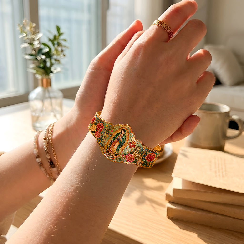 Mexican Goddess, Guadalupe - Personalized Christian Shaped Cuff Bracelet