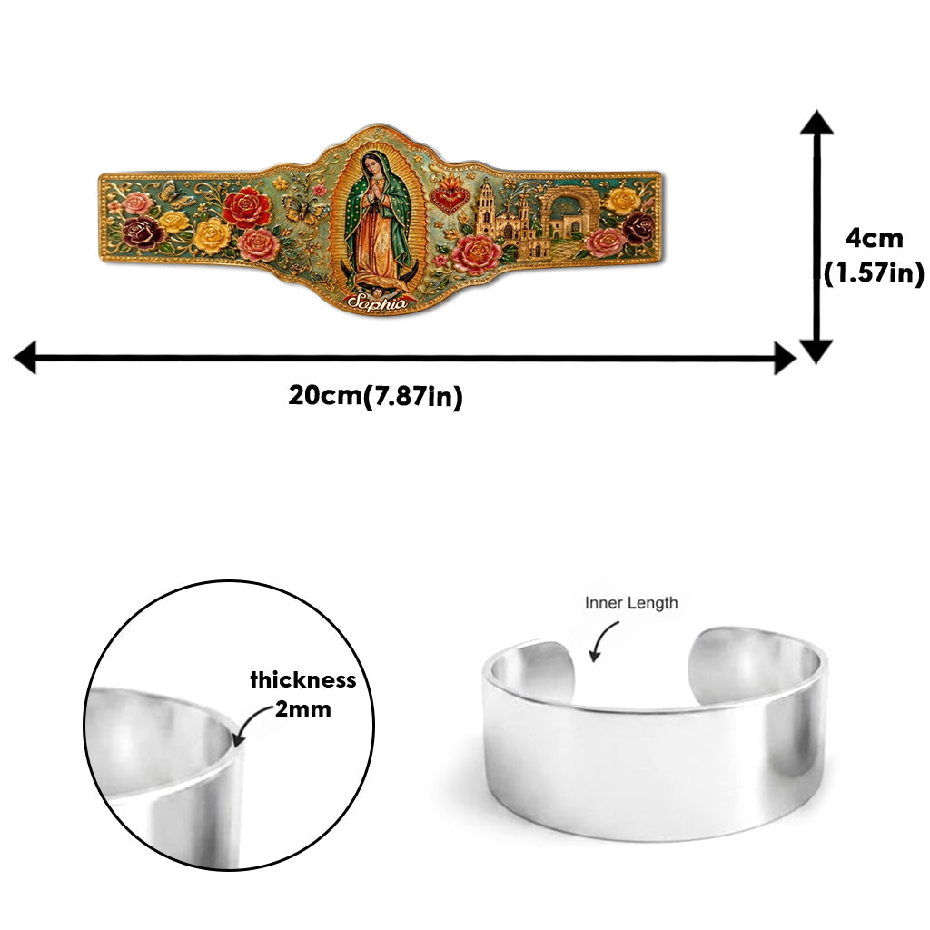 Mexican Goddess, Guadalupe - Personalized Christian Shaped Cuff Bracelet