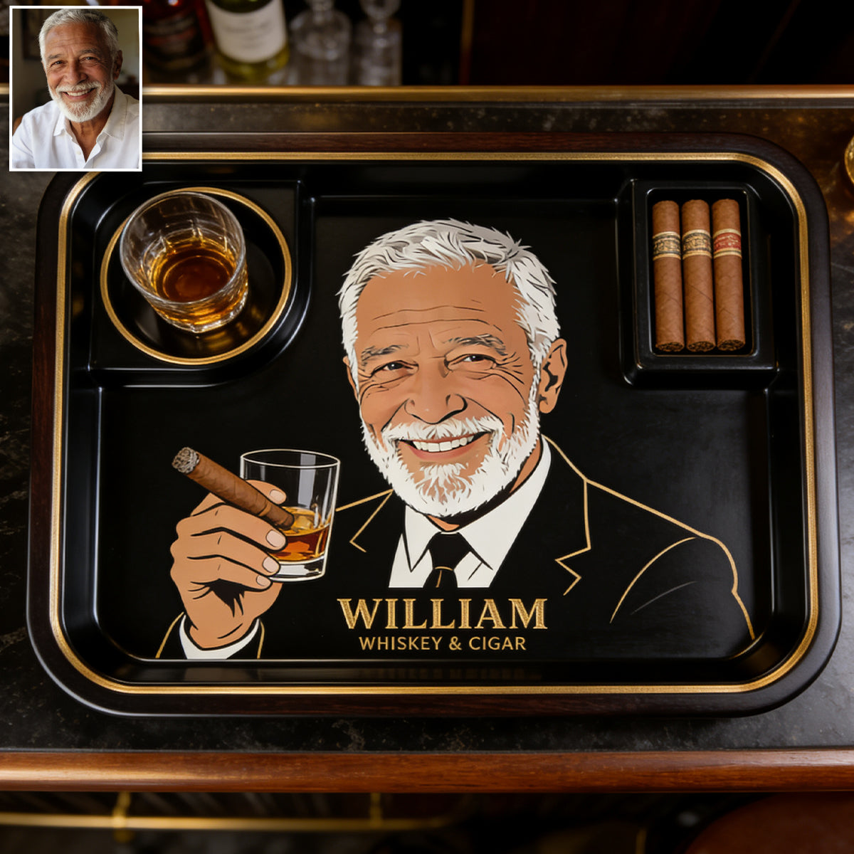 Whiskey And Cigar - Personalized Whisky Catch-All Tray