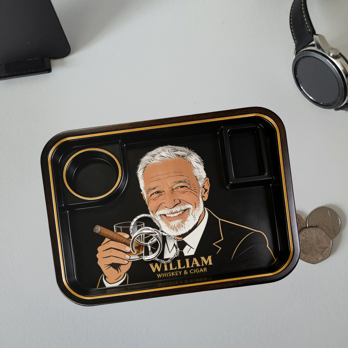 Whiskey And Cigar - Personalized Whisky Catch-All Tray