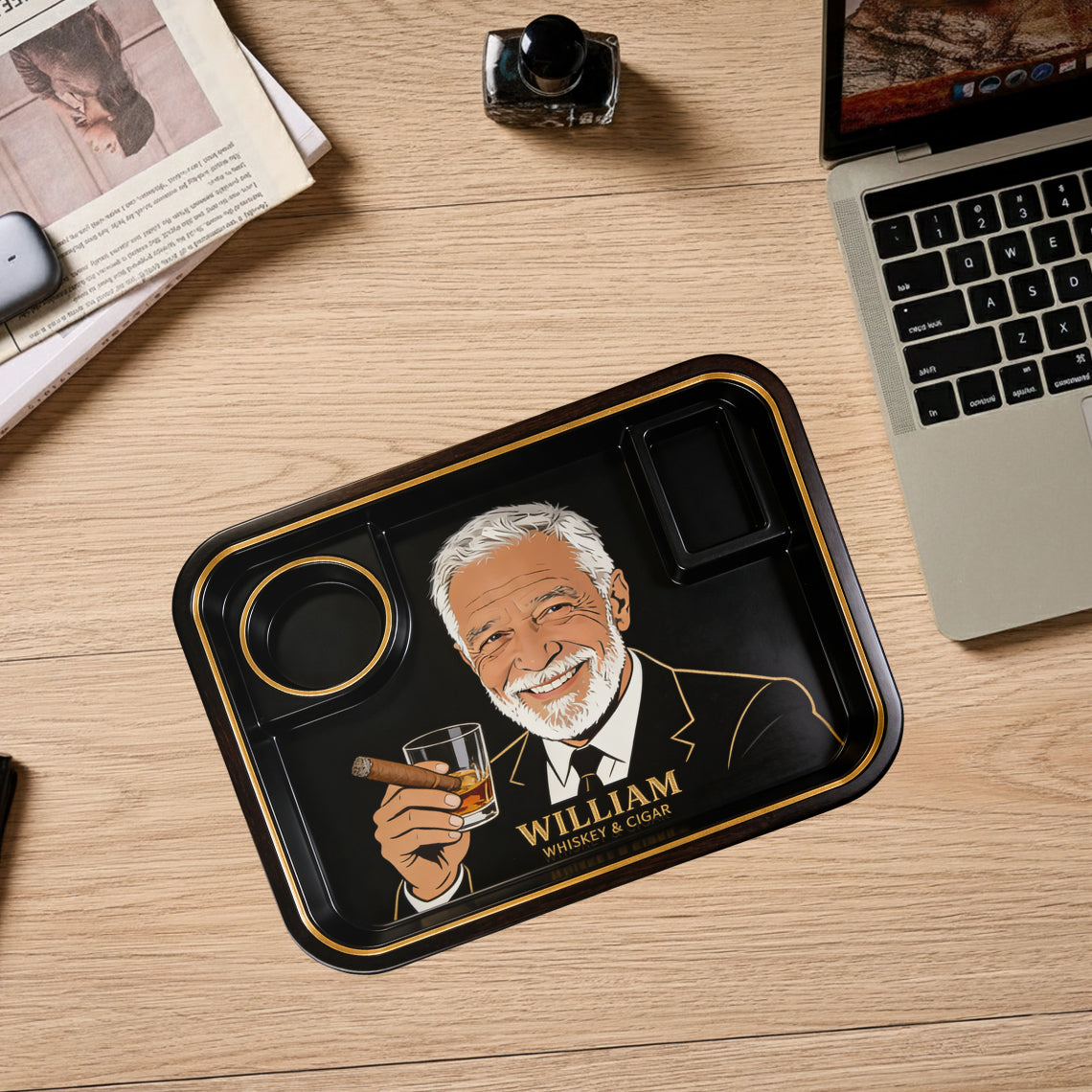 Whiskey And Cigar - Personalized Whisky Catch-All Tray