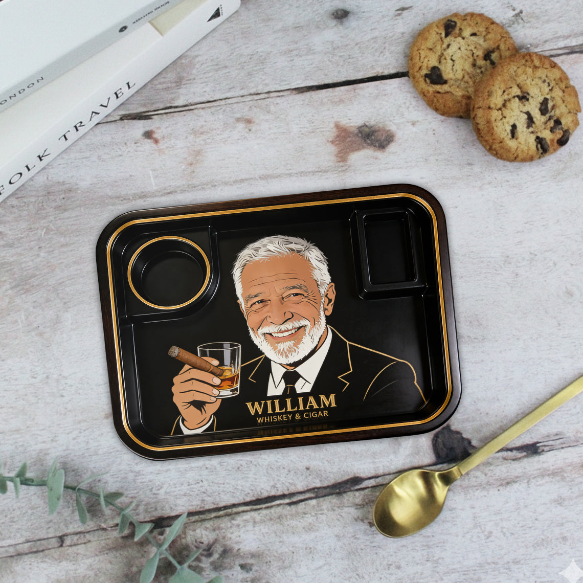 Whiskey And Cigar - Personalized Whisky Catch-All Tray