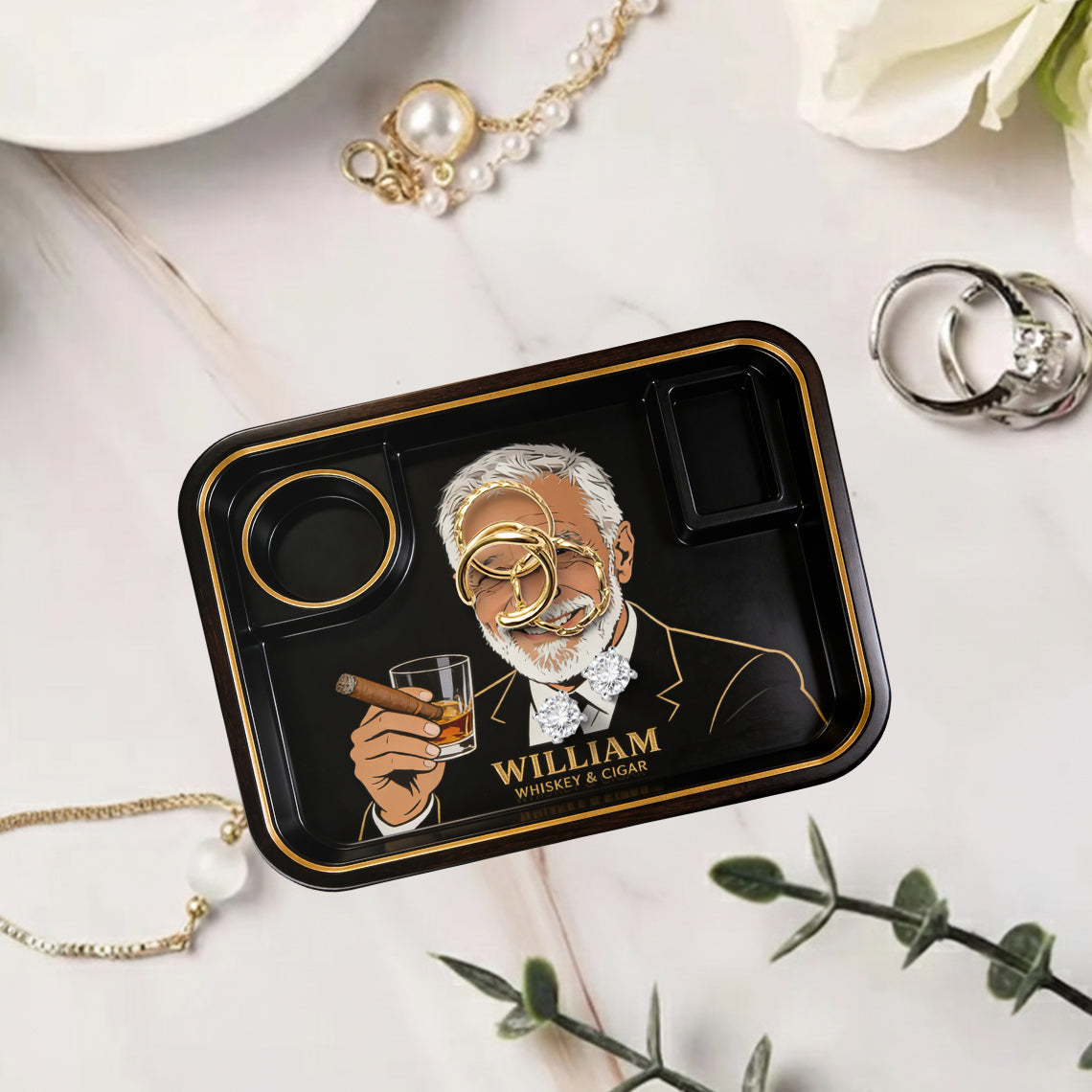 Whiskey And Cigar - Personalized Whisky Catch-All Tray