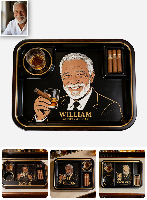 Whiskey And Cigar - Personalized Whisky Catch-All Tray