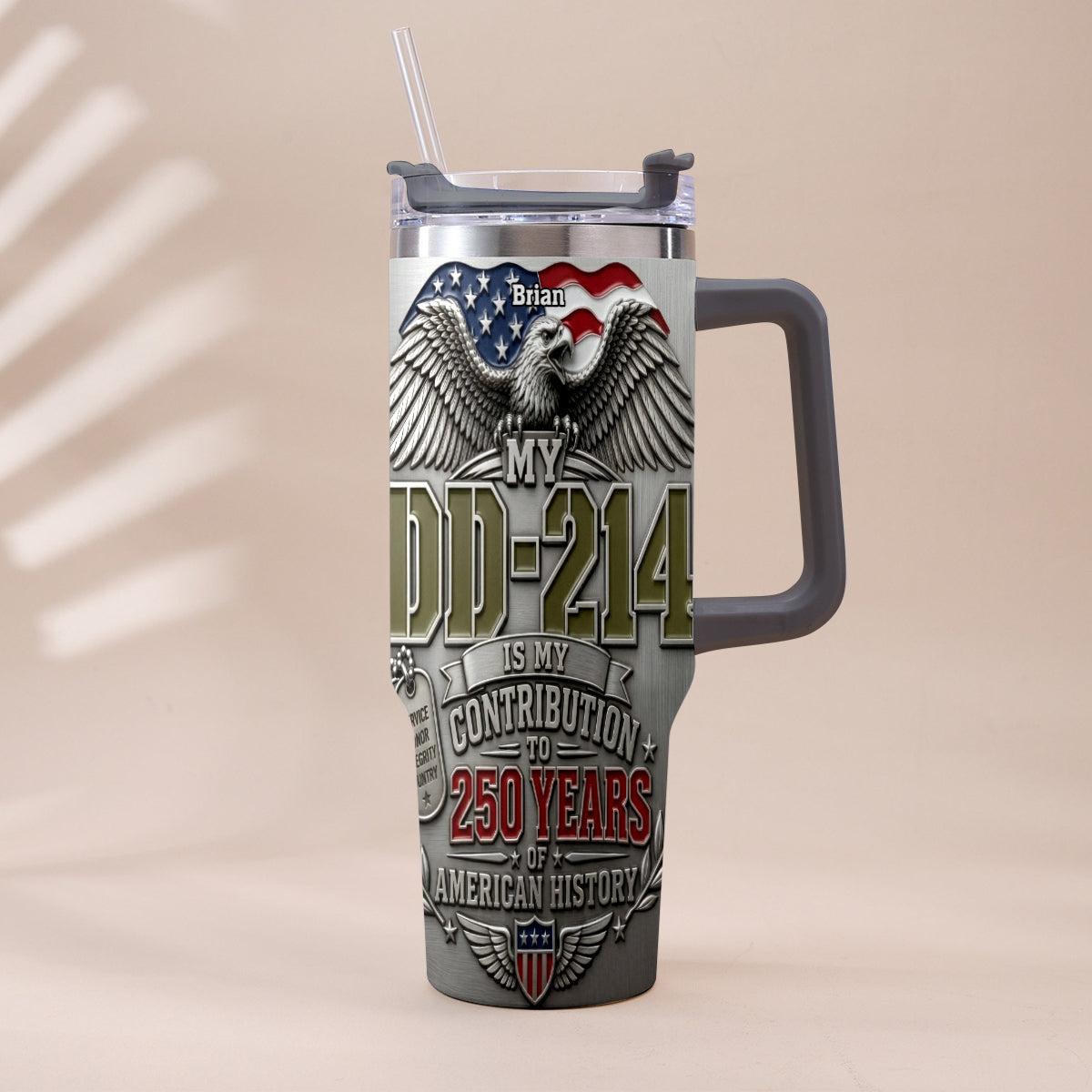 250 Years Of America History - Personalized Veteran Tumbler With Handle