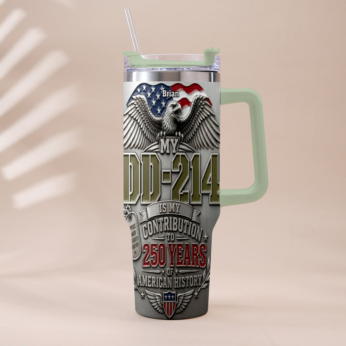 250 Years Of America History - Personalized Veteran Tumbler With Handle