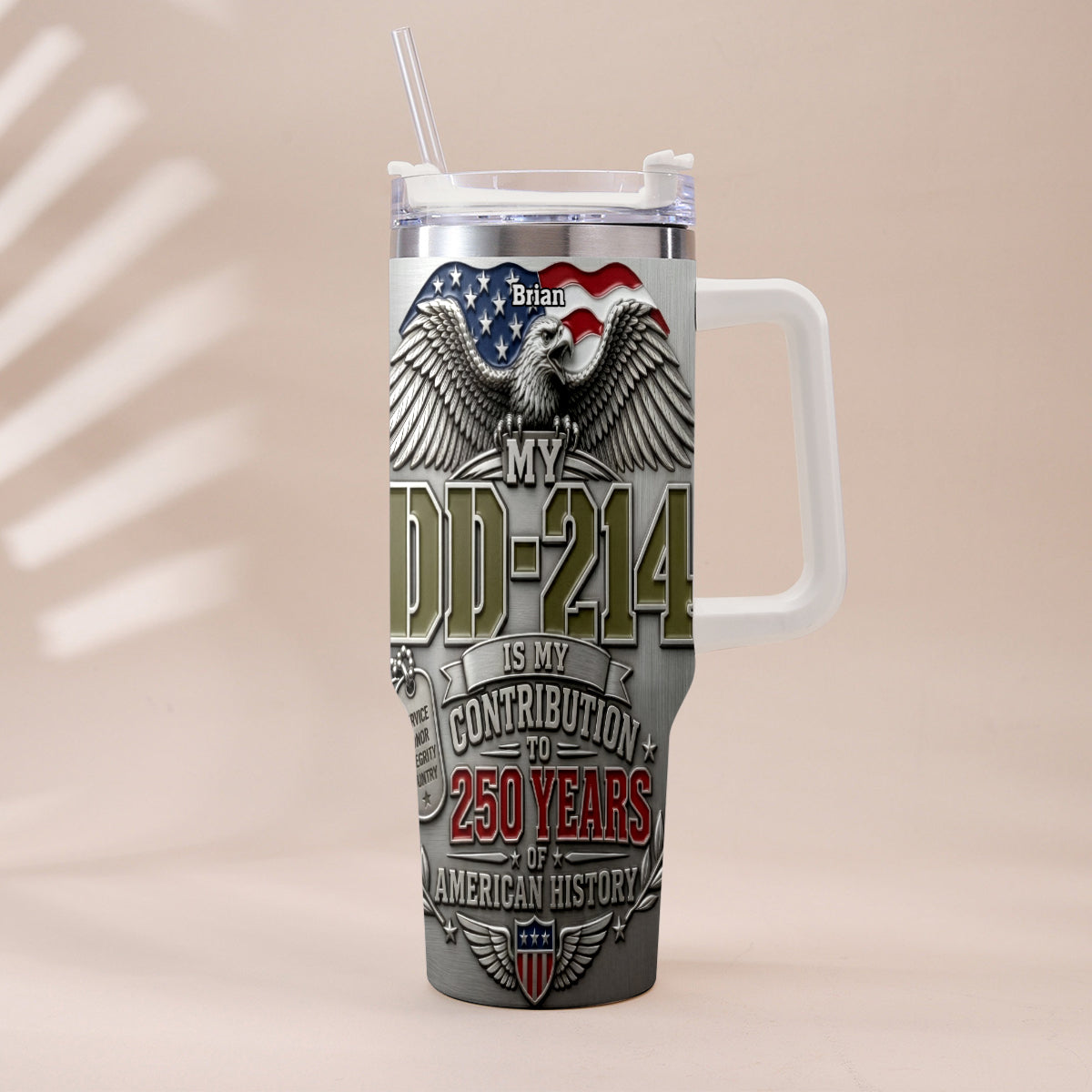 250 Years Of America History - Personalized Veteran Tumbler With Handle