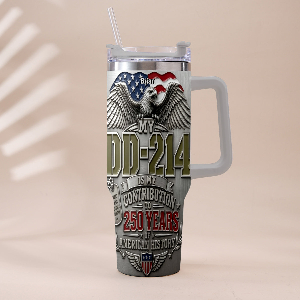 250 Years Of America History - Personalized Veteran Tumbler With Handle