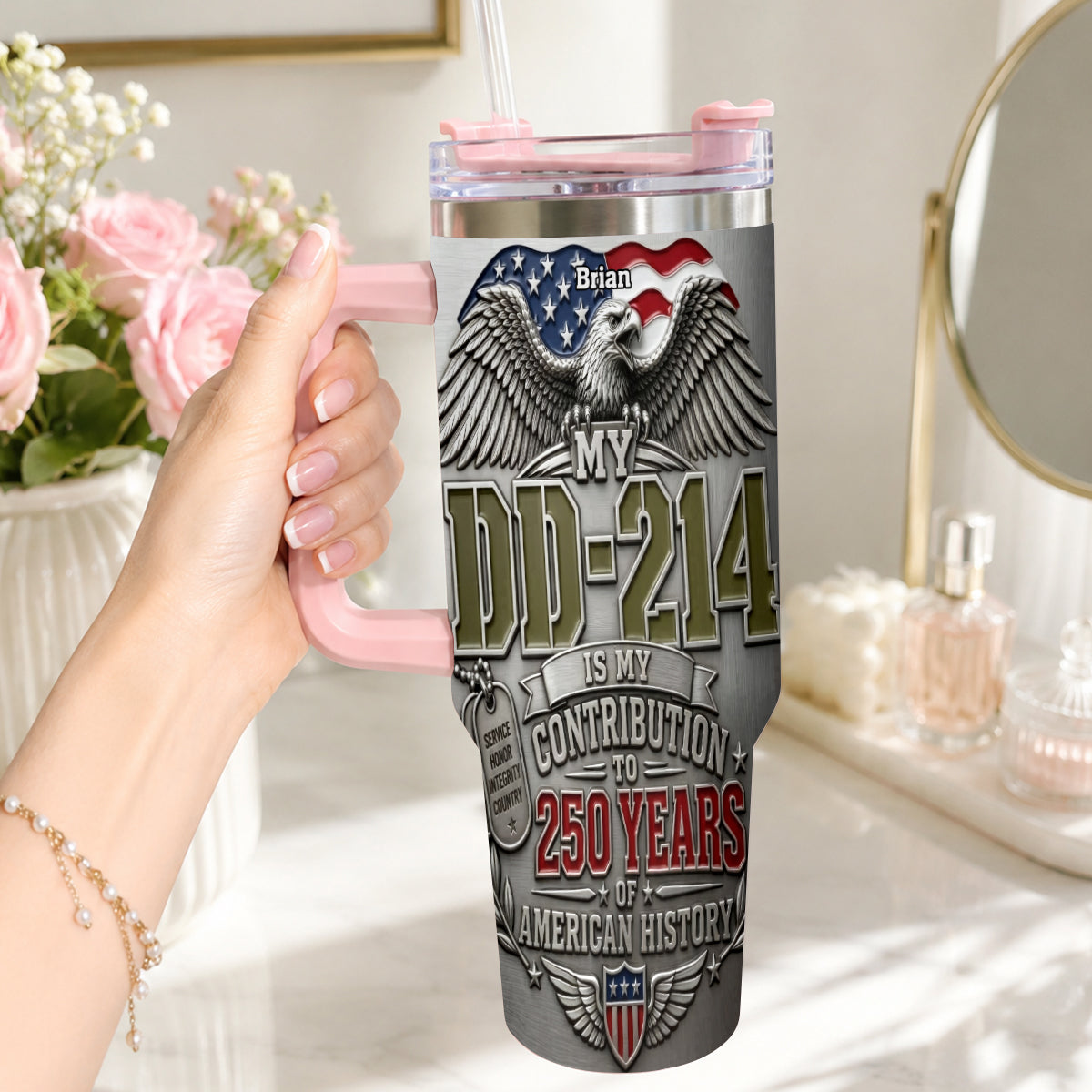 250 Years Of America History - Personalized Veteran Tumbler With Handle