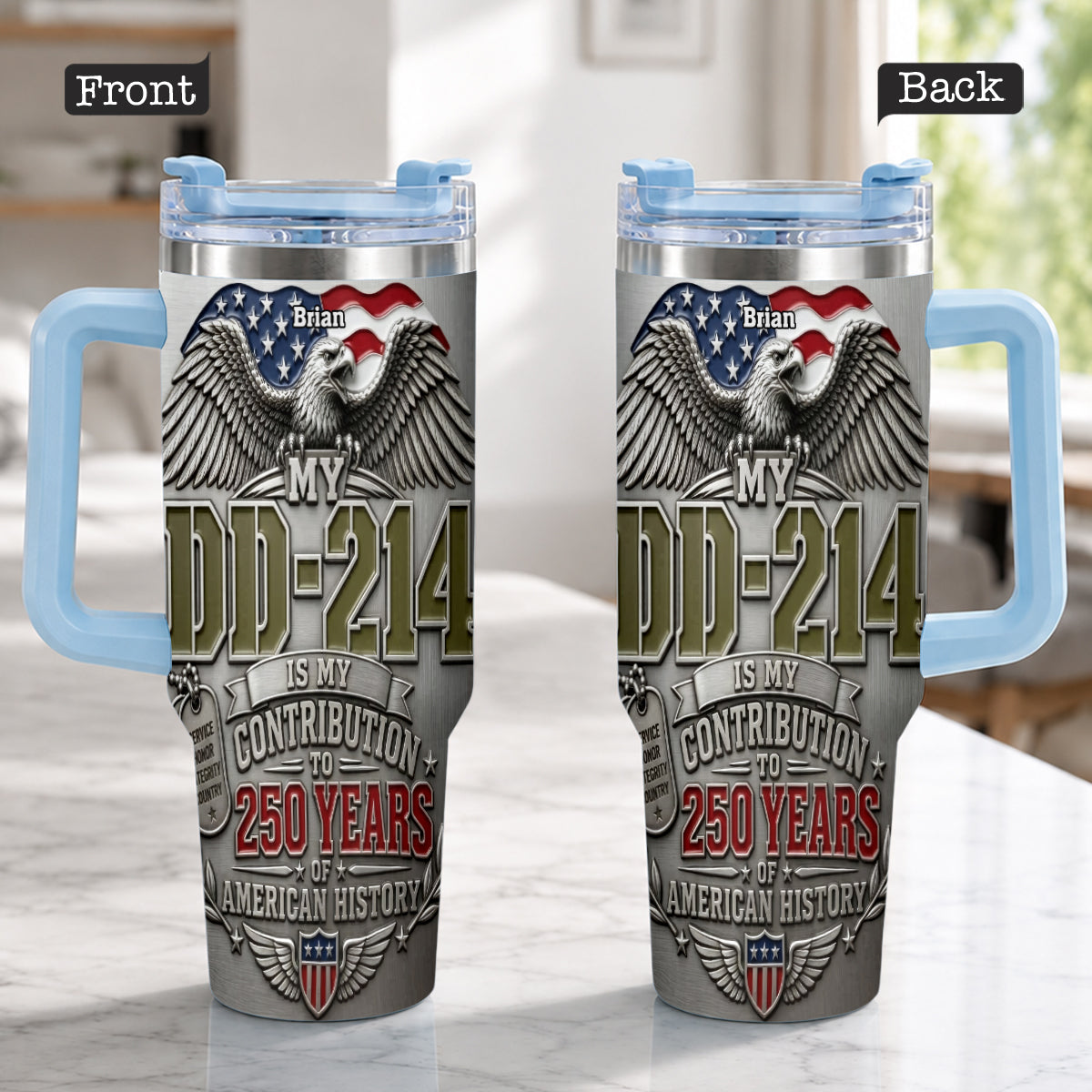 250 Years Of America History - Personalized Veteran Tumbler With Handle