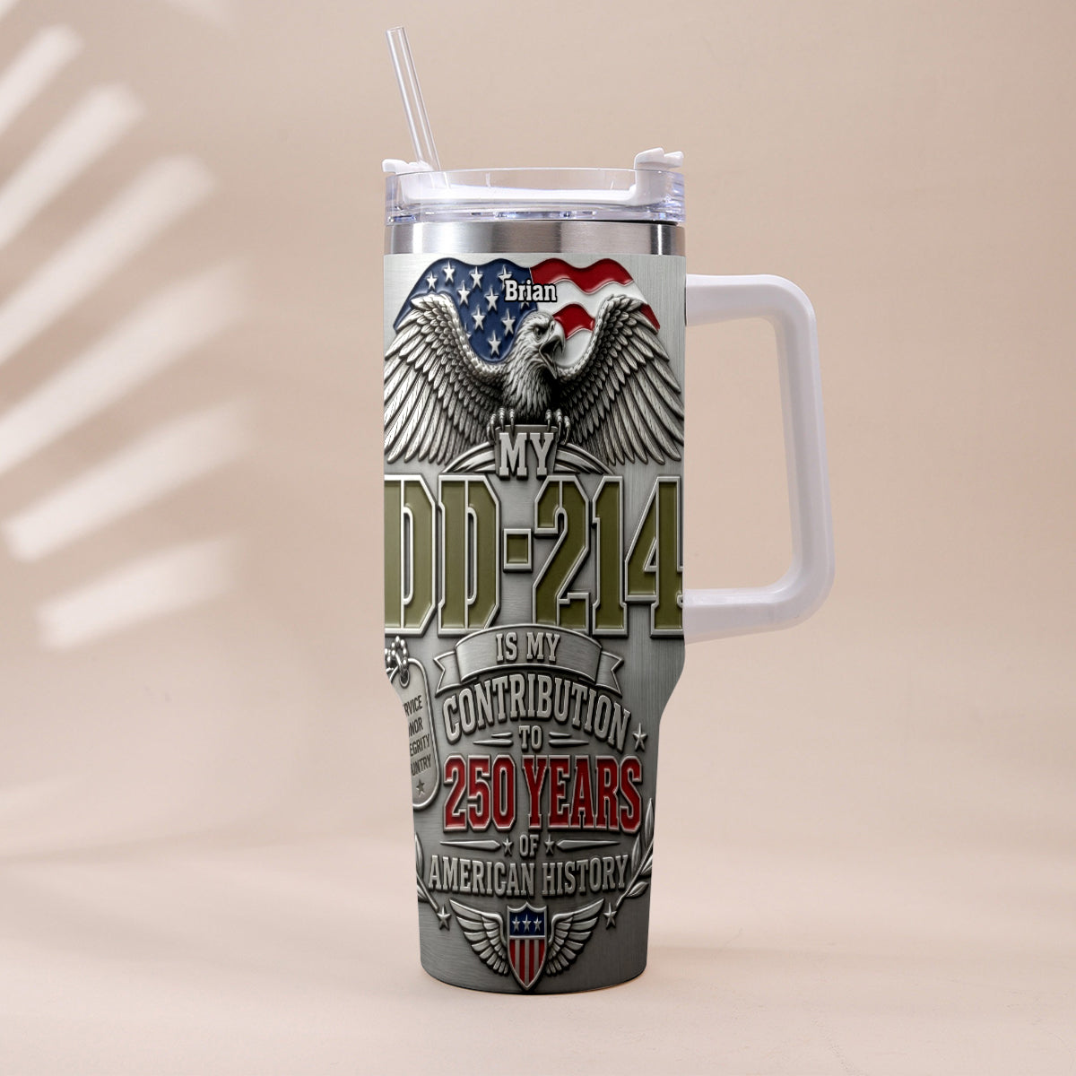 250 Years Of America History - Personalized Veteran Tumbler With Handle