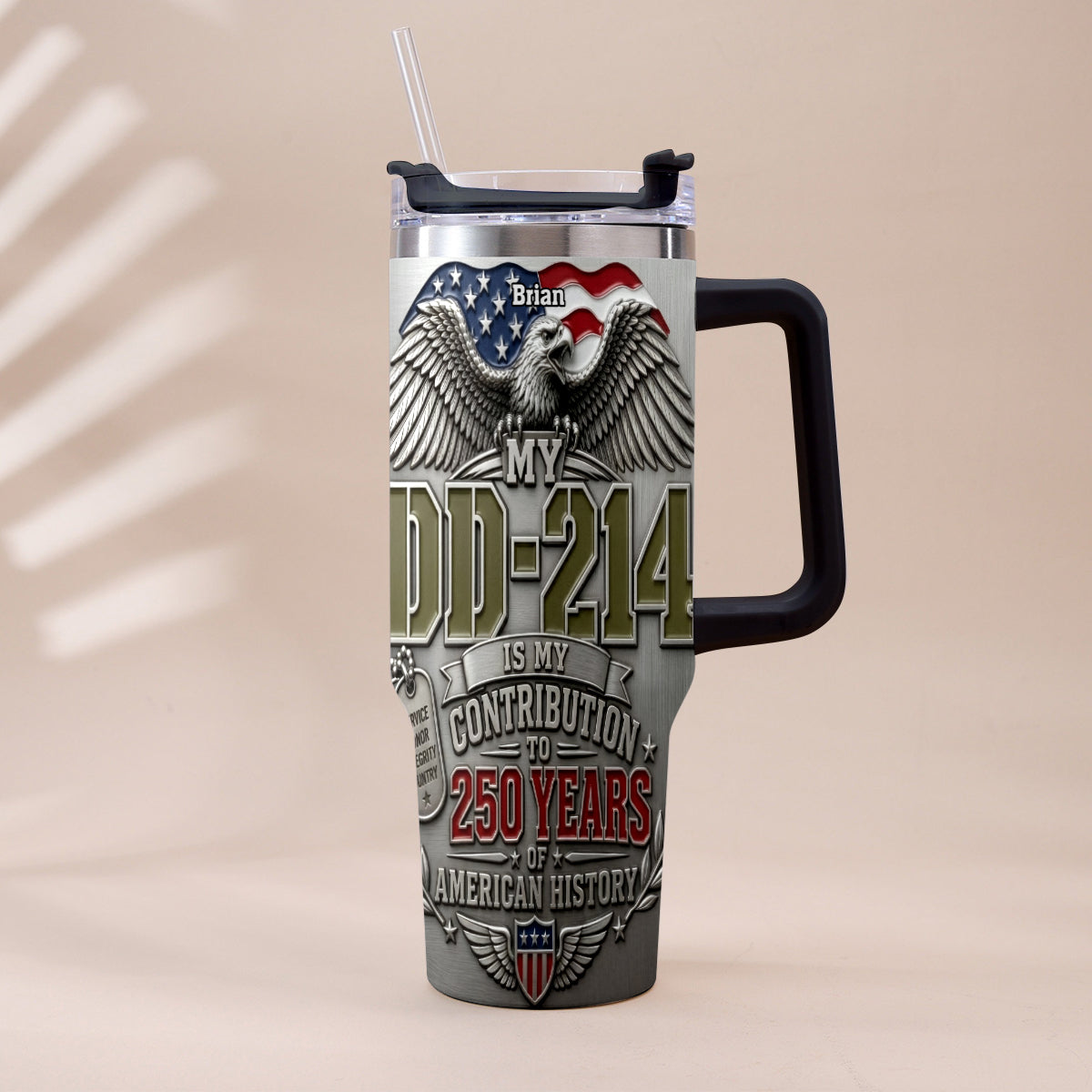 250 Years Of America History - Personalized Veteran Tumbler With Handle