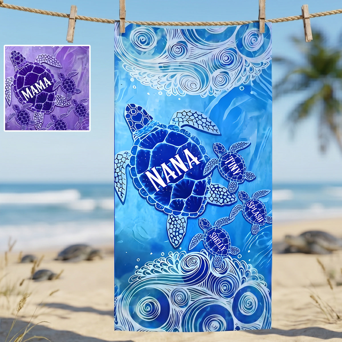 Sea Turtle Beach - Personalized Grandma Quick-dry Beach Towel/ Bath Towel