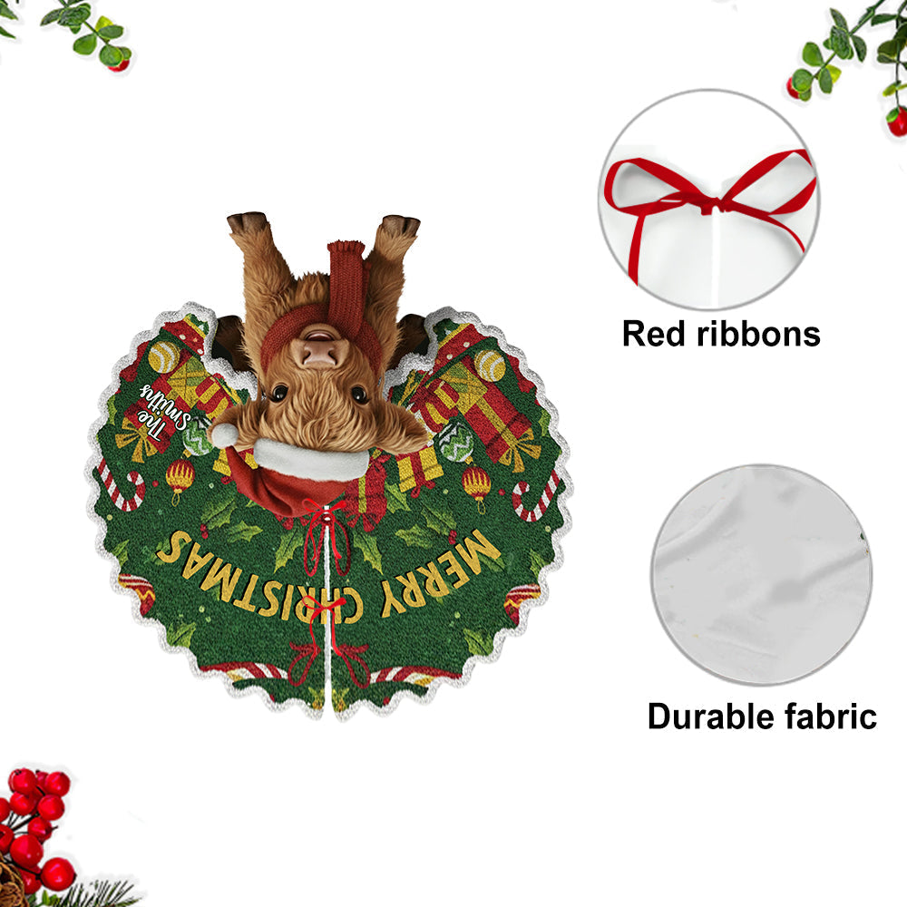 Merry Christmas - Personalized Highland Cow Shaped Tree Skirt
