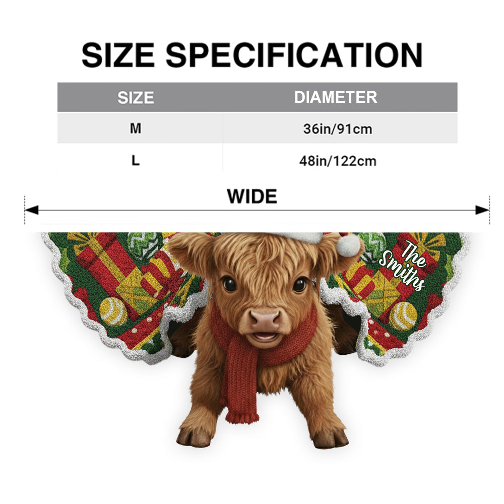 Merry Christmas - Personalized Highland Cow Shaped Tree Skirt