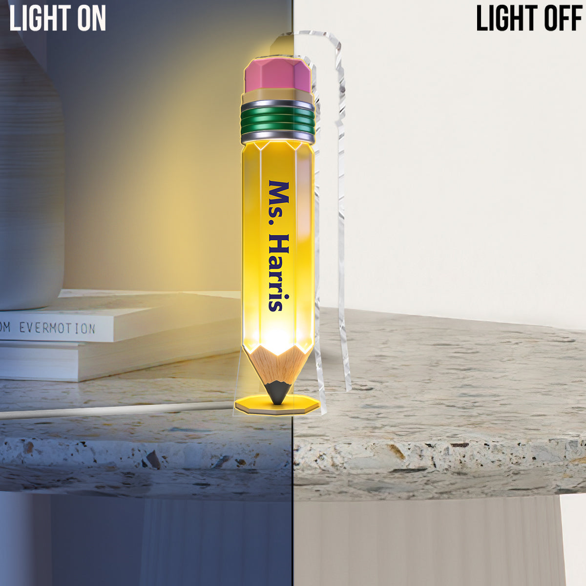 Pencil-Shaped Teacher Gift - Pencil Night Light - Personalized Teacher Acrylic LED Night Light