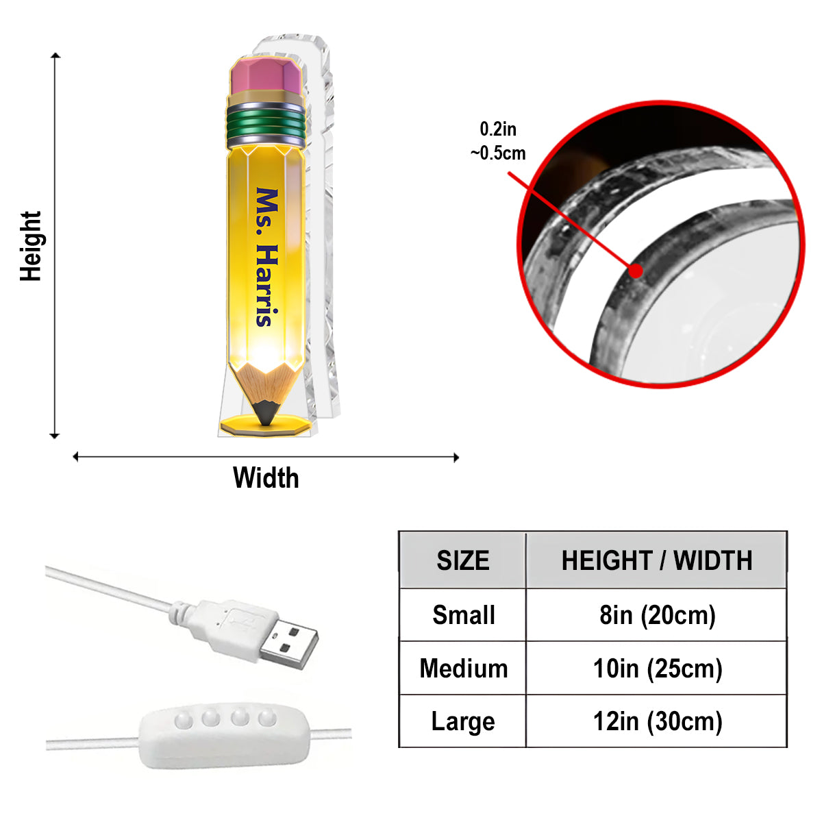 Pencil-Shaped Teacher Gift - Pencil Night Light - Personalized Teacher Acrylic LED Night Light