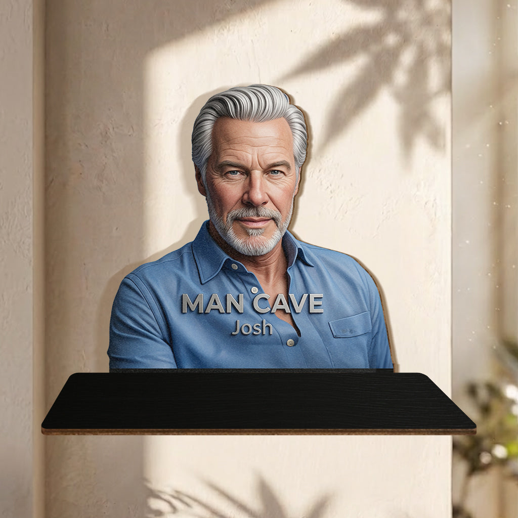 Man Cave - Personalized Real Men Wooden Floating Shelf