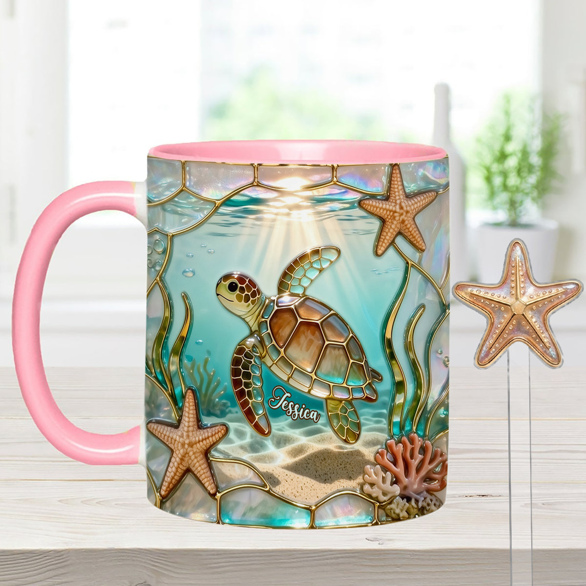 Love Turtle - Personalized Turtle Set Accent Mug with Acrylic Stirrers