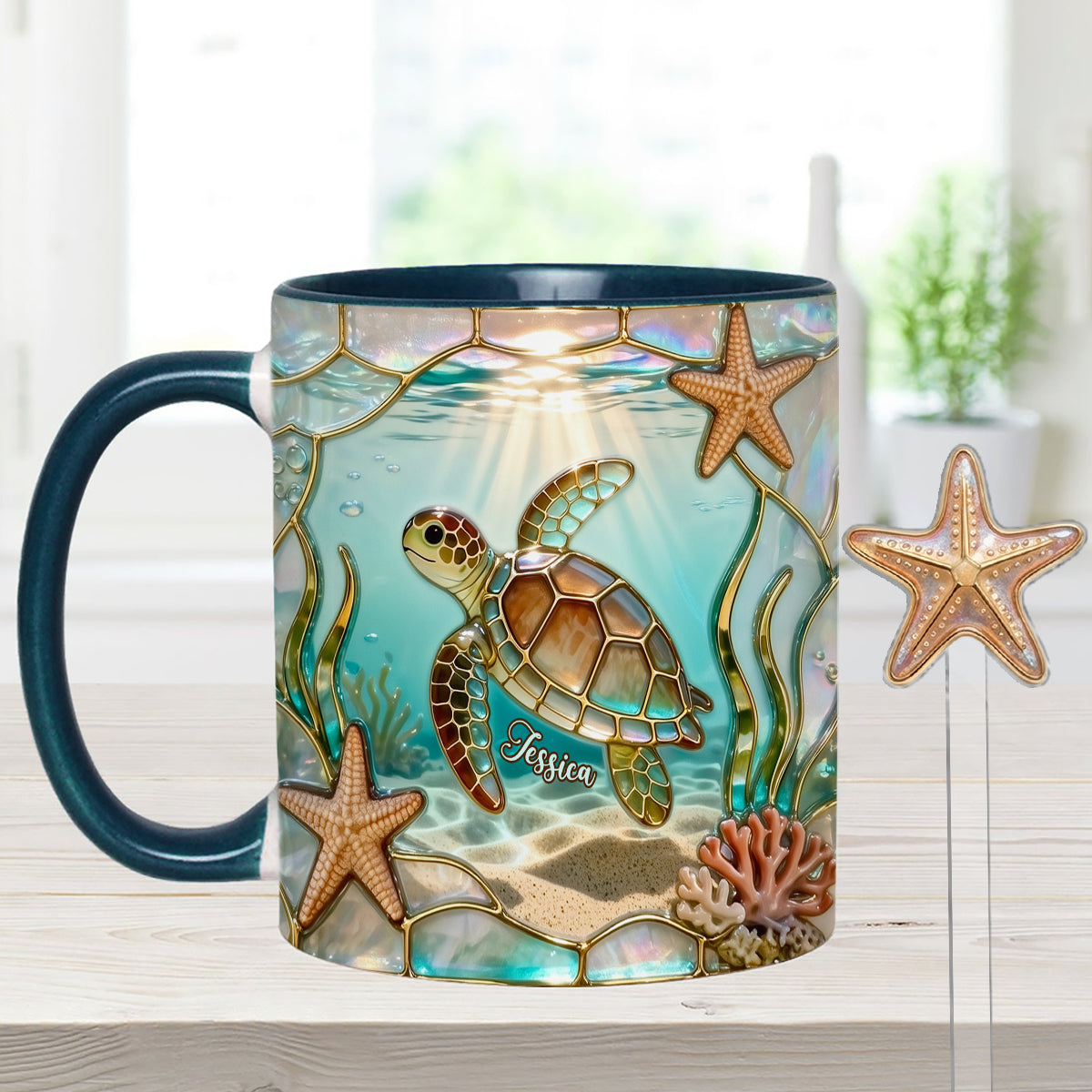 Love Turtle - Personalized Turtle Set Accent Mug with Acrylic Stirrers