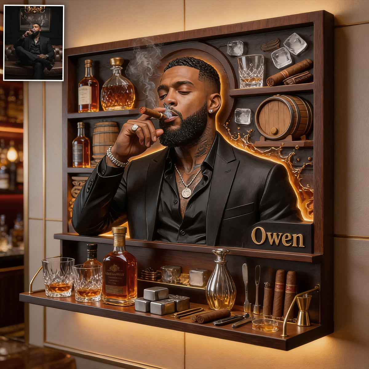 Whiskey Room Decor - Personalized Whisky Wooden Floating Shelf